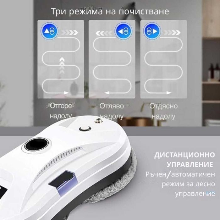 Робот за почистване на прозорци, вграден UPS,двоен моп, вграден сензор