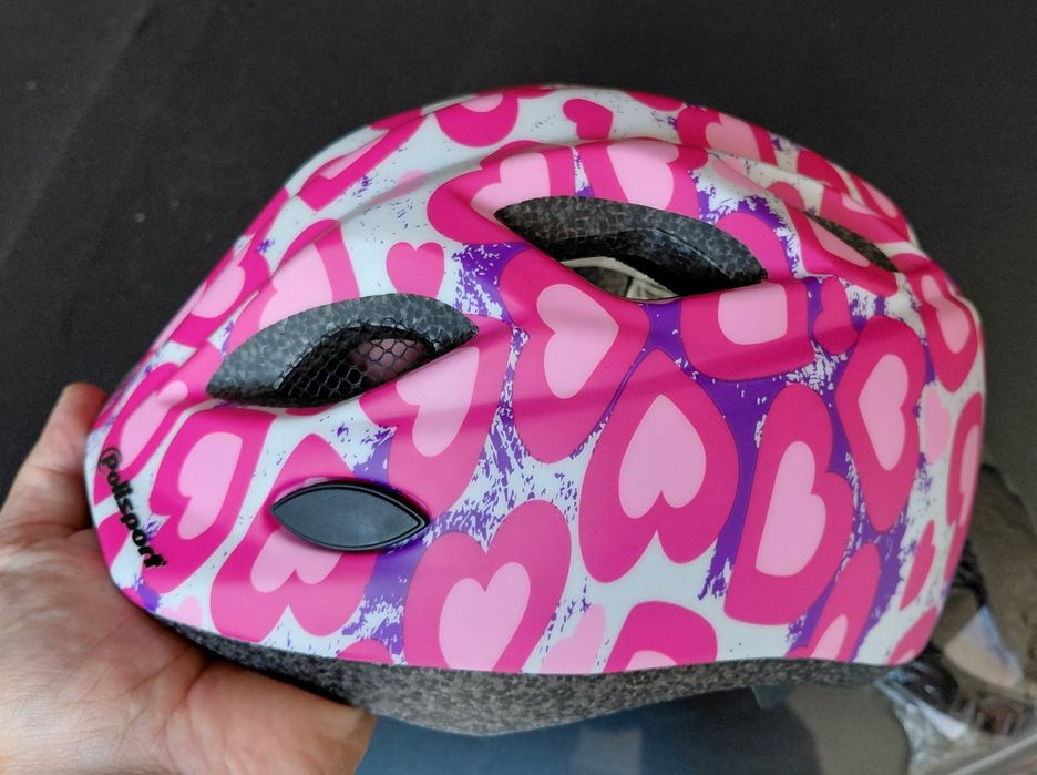 Детска вело каска Polisport - Junior Glitter Hearts, 52-56 cm, розова