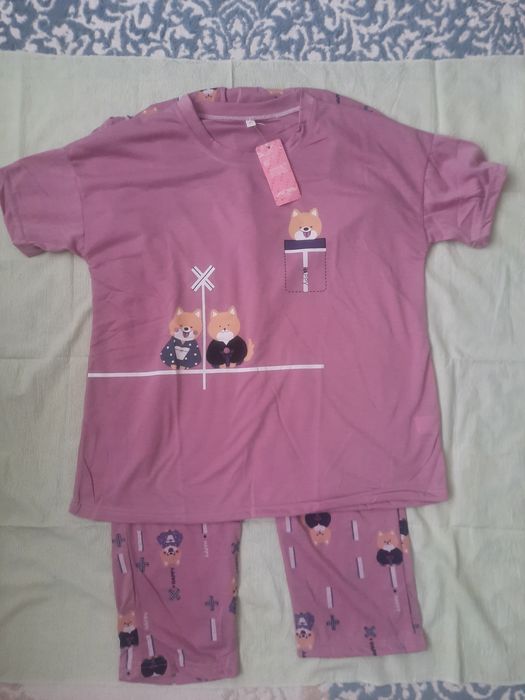 Қыздарға арналған жеңіл пижамалар шалбарымен