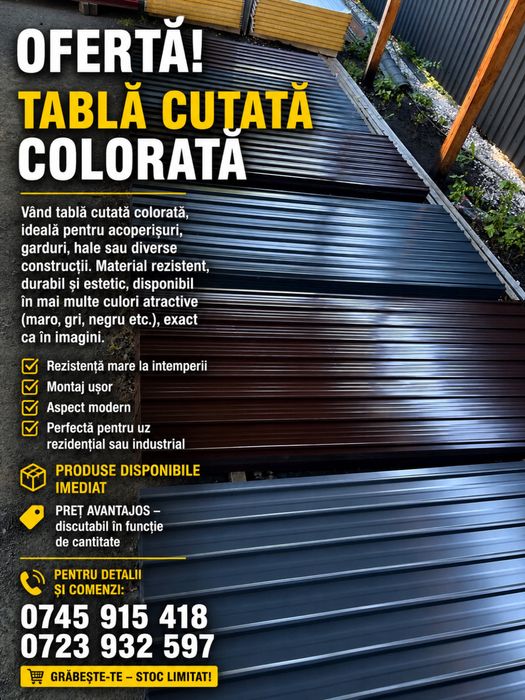 Tablă cutată colorată si zincata oferta prețul începe dela 20 lei bucata