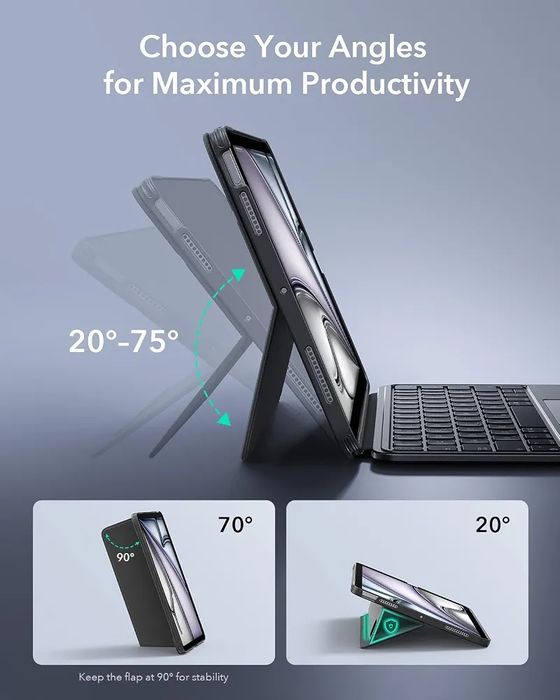 ESR Shift Калъф с клавиатура за iPad Air 11" (M4/M3/M2) и Air 10.9", тъмносив