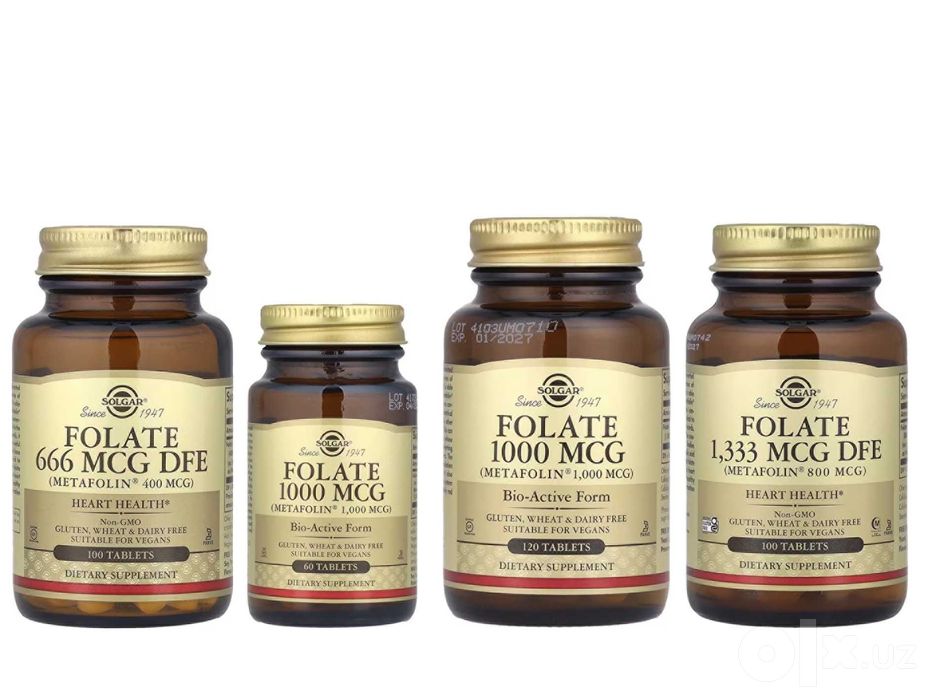 Solgar Folate фолат 666 мкг 1000 мкг 1333 мкг метафолин