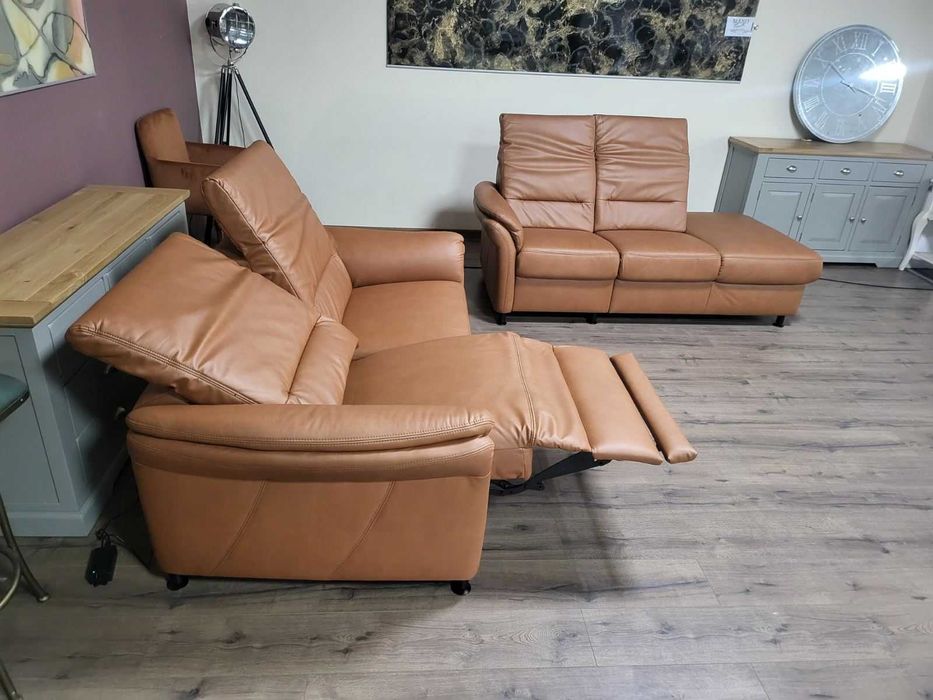 Кафяв кожен комплект дивани тройка и двойка MM-ZE1148