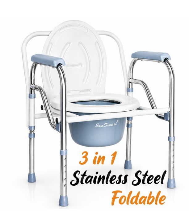 Scaun cu WC de Camera EvoSmart™ Y01, Toaleta Mobila, Inaltime Reglabila, Latime 55cm, Pliabil, Din Otel Si Inox, Alb