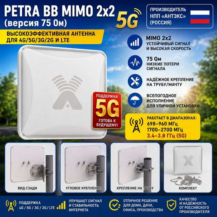 Антенна 4G MIMO PETRA BB 75 2x2 (ANTEKS) — 12–15 dBi