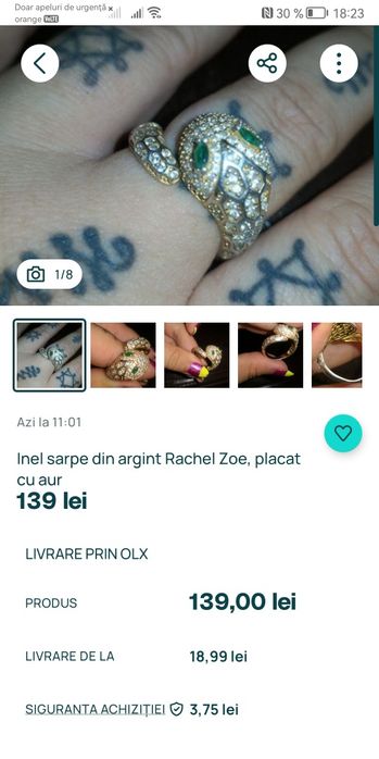 Inel din aur 18 carate, cu rubin natural si unul din argint si diamante