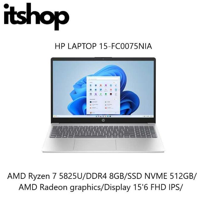 HP Laptop 15-FC0075NIA AMD R7 5825U/8/512/Display 15'6 FHD IPS