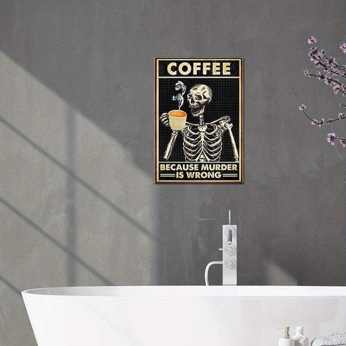 Постер/Картина - Скелет с чаша кафе