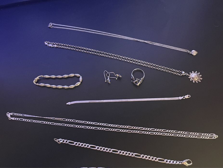 Сребърна гривна пръстен колие обеци