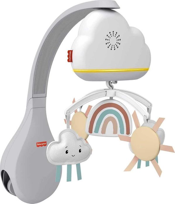 Fisher-Price Rainbow Showers – Музикална въртележка за кошара и успокояваща нощна лампа