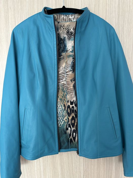 Двулицево кожено яке в цвят петрол