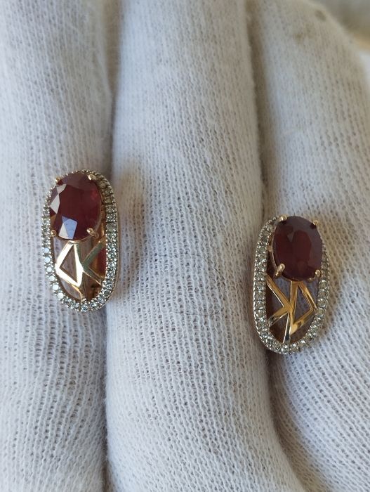 Руско злато обеци рубин диаманти