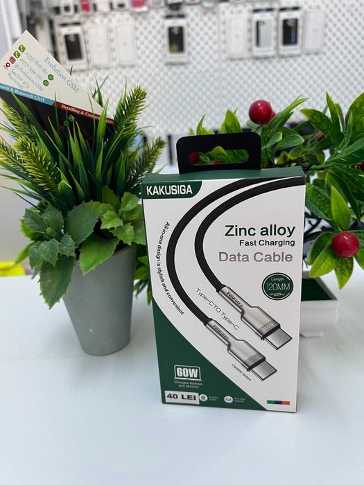 Cablu de date Kakusiga, USB tip C - USB tip C, 60W, 1.20 m