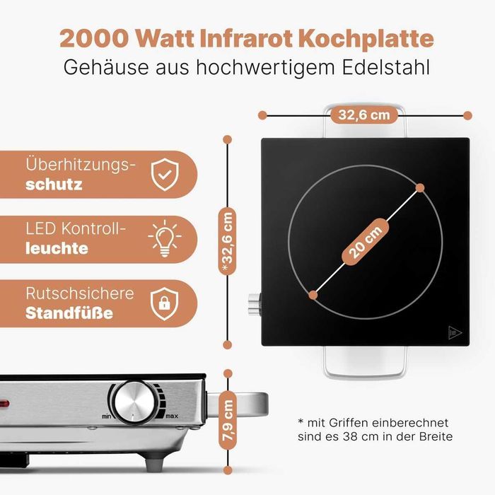 Инфрачервен стъклокерамичен плот ProfiCook, PC-EKP 1210, 2000 W, нов