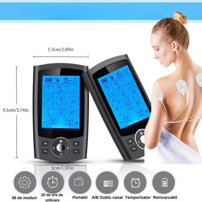 Aparat de masaj cu electrostimulare, 36 Moduri de masaj, Negru
