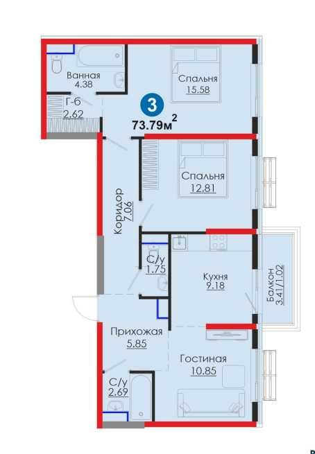 Выгодно! 3 ком в центре со скидкой 12% (CH)
