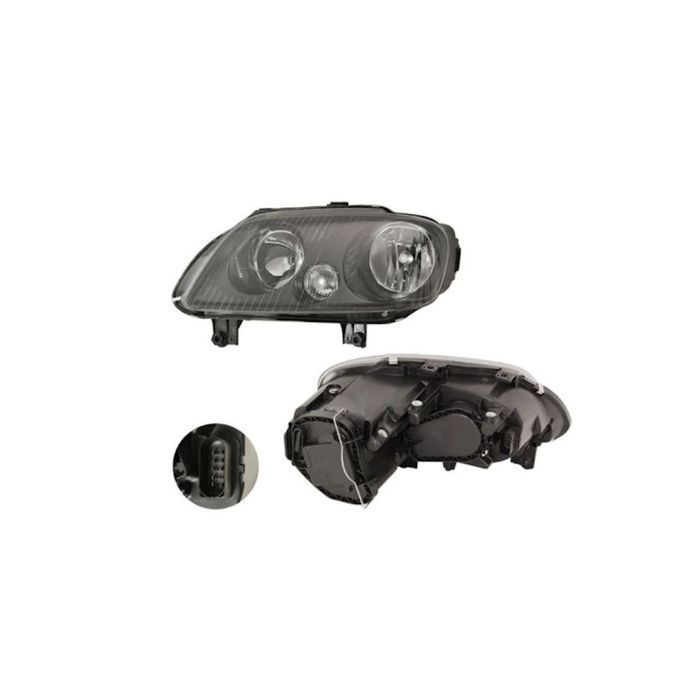 Far VW Caddy 3/Life 03.2004-06.2010, Touran (1T) 05.2004-12.2006 TYC partea Stanga, tip bec H1+H7, culoare negru, far tip Visteon