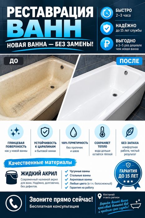 Реставрация ванн: быстро, качественно,