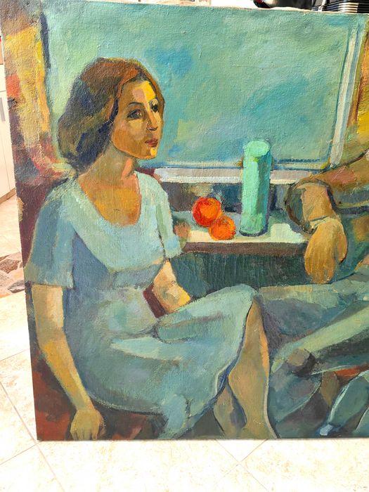 Огромна Стара Соц Реализъм Картина "Семейство", Б.Обрешков 1968 г.