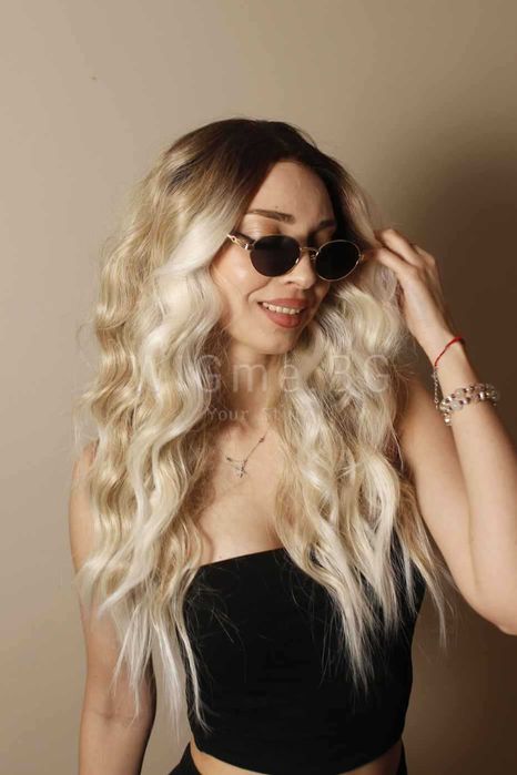 Дълга руса лейс фронт перука на вълни Елиз