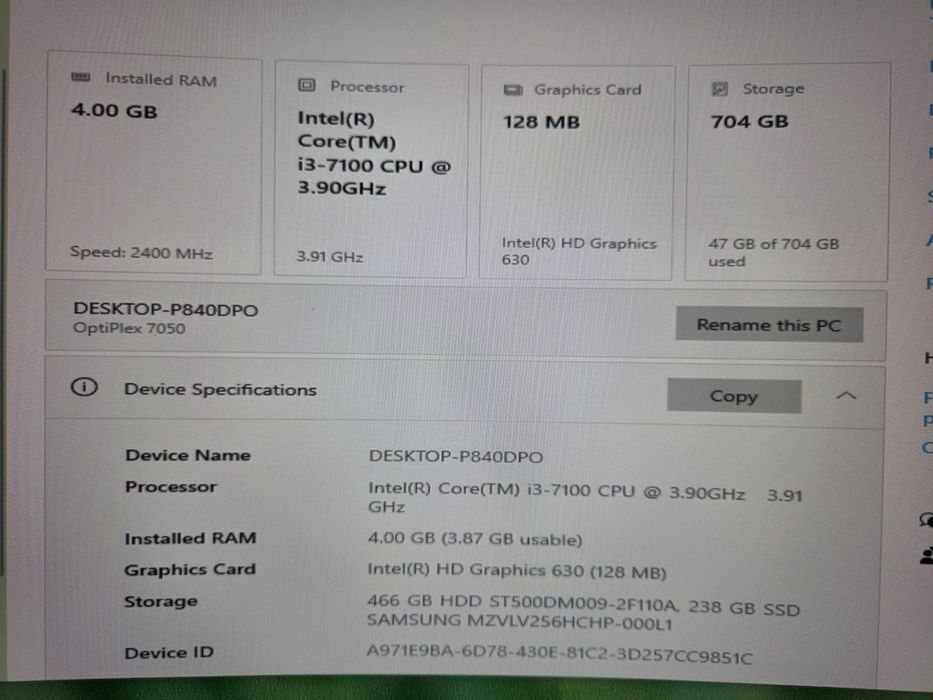 I3 7100 4GB DDR4 256GB