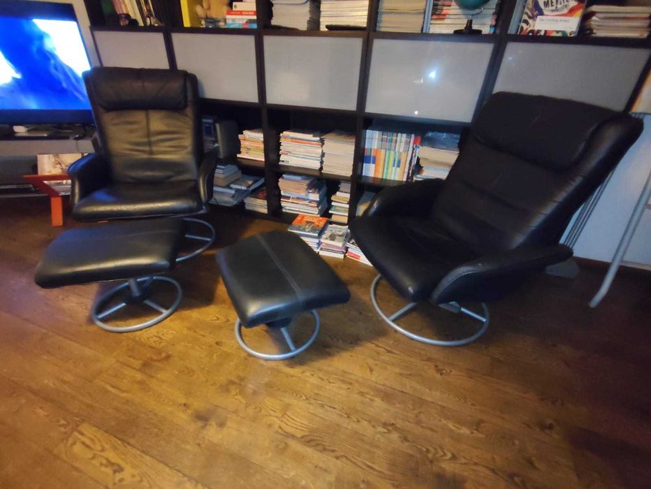 Fotolii din piele naturala extensibile cu suport pentru picioare