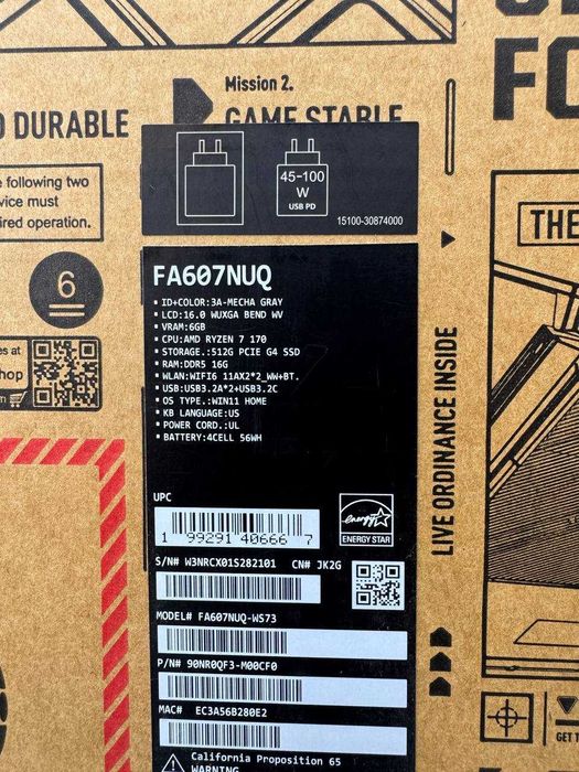 Noutbuk Asus TUF Gaming A16 Ryzen 7 170 16/512GB RTX 4050 6gb 16.0