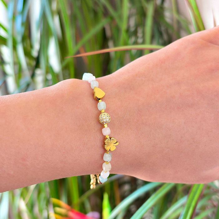 Дамска Гривна от Розов Кварц и Аквамарин