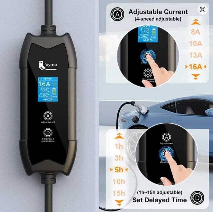 Зарядна станция електрически автомобили 3.6 kW с WiFi регулиране ампераж с отложен старт