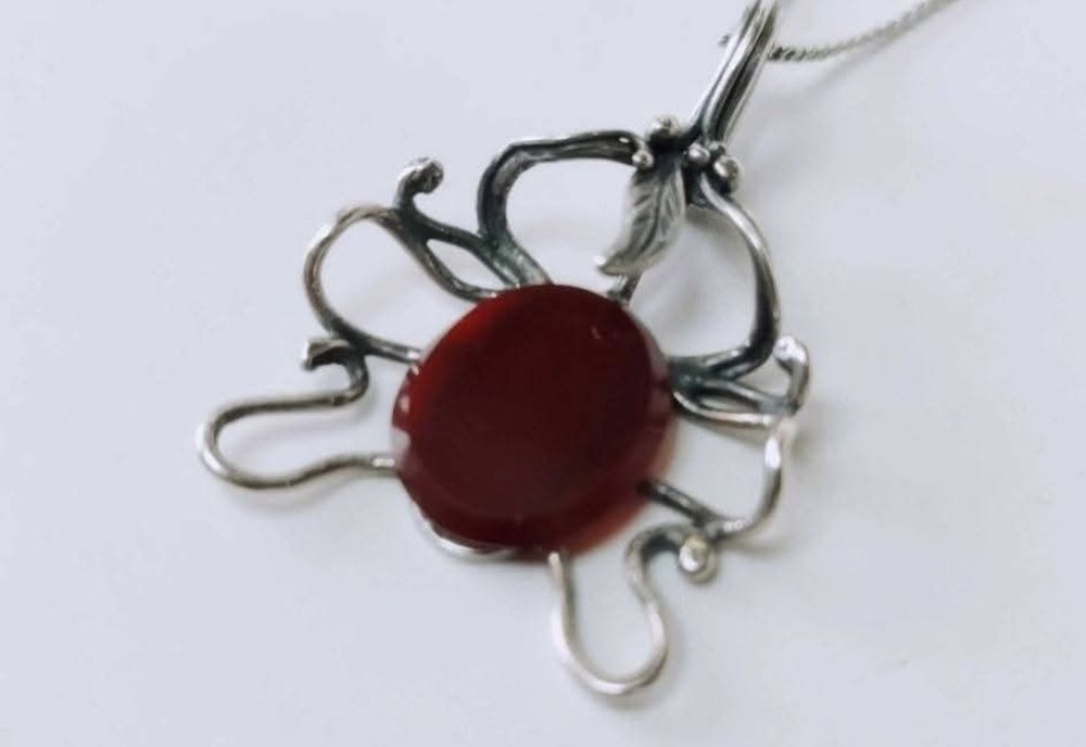 Vechi lant argint 835 cu pandantiv piatra carnelian argint 875
