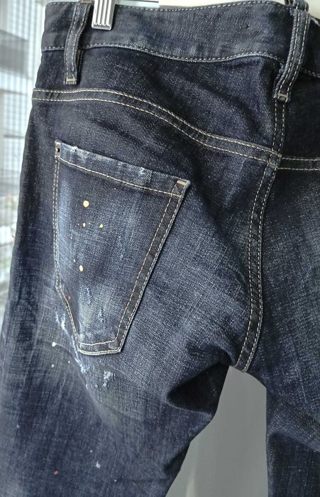 DSQUARED2 Blugi bleumarin cu pete & rupturi de design si mansete suflecate