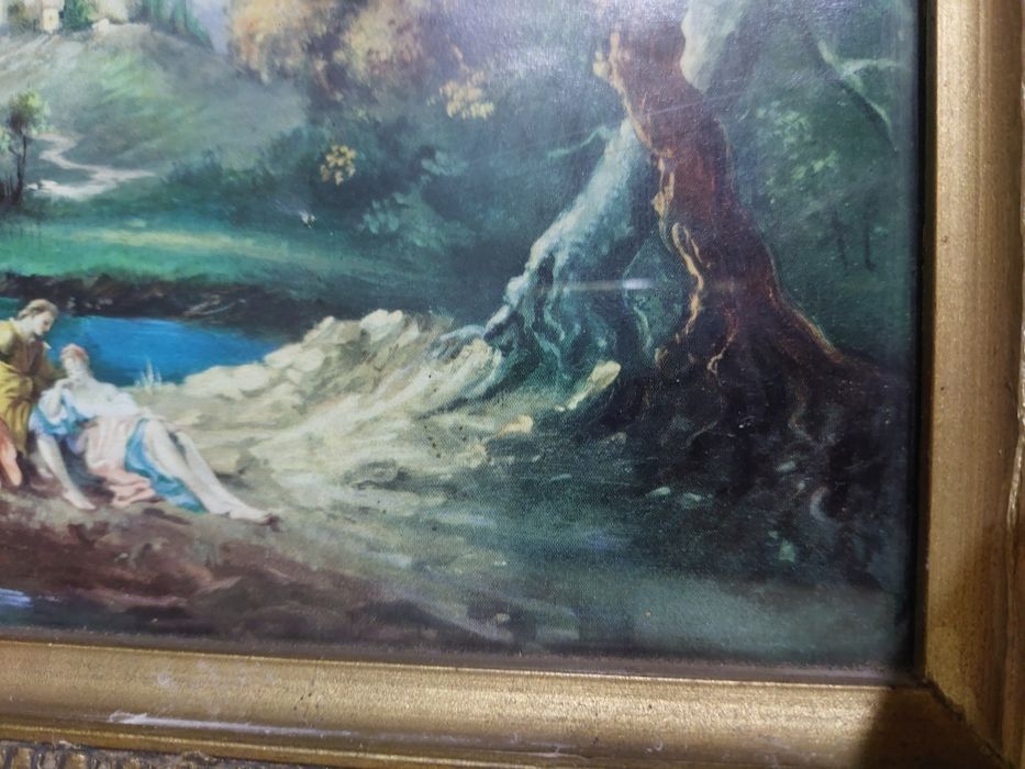 Litografie cu ramă de lemn si ipsos