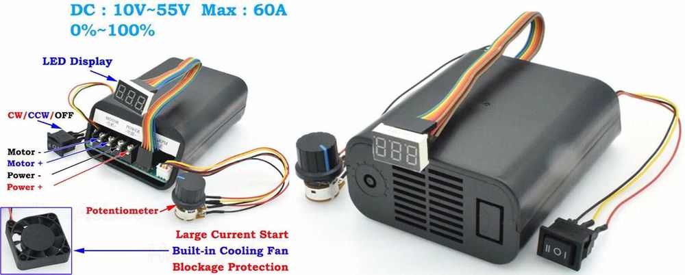 PWM 60A variator turatie DC10-55 schimba sens, are ventilator! Nou!