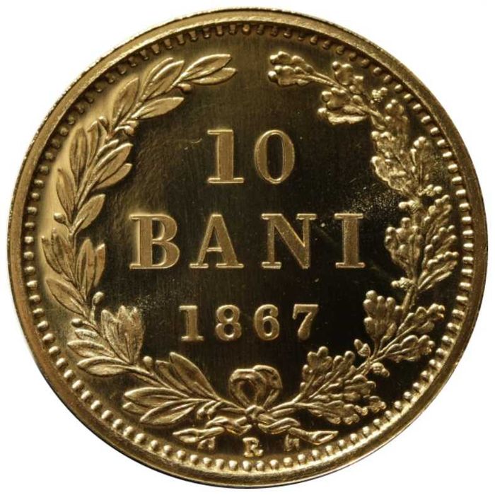Moneda aur 10 bani 1867, replica BNR 2007, gradata NGC MS 66