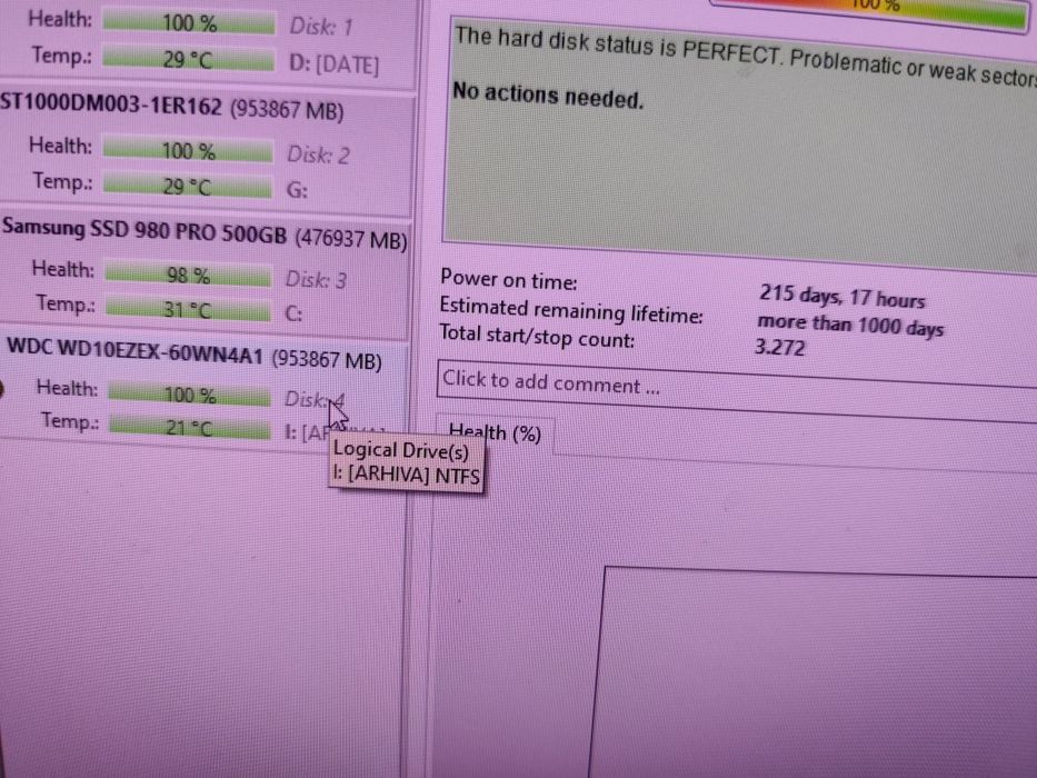 Hard-disk desktop WD 1tb 100%