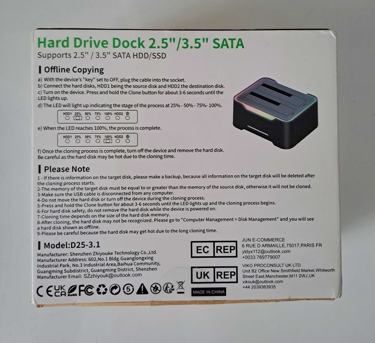 Hard Drive Dock 2.5"/ 3.5" SATA. Dual Disk Offline Replication. 40TB