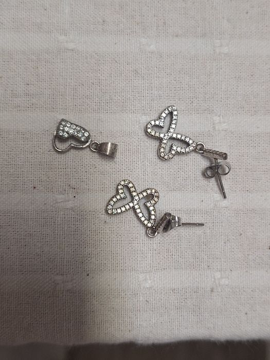 Brătără Pandora originala, charmuri argint, cercei cu cristale Swarovs