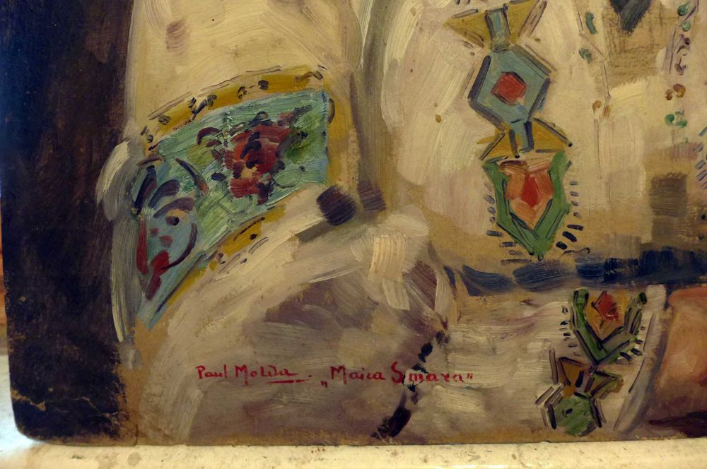 Portret Scriitoarea - "Maica Smara" - Smaranda Gheorghiu (1857-1944) - Pictor Paul Popescu Molda (1884-1955) Ulei pe carton 70x50cm + Rama lemn Masiv