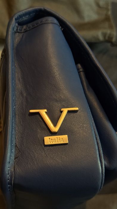 Geantă de mână albastră din piele pentru femei V Italia by Versace 1969, culoare albastru