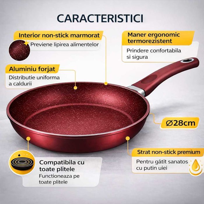 Tigaie Royalty Line Ø28 cm aluminiu forjat cu interior marmorat