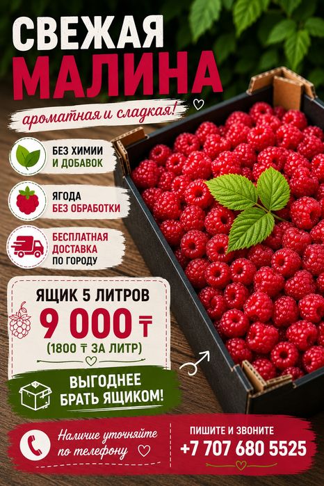 Свежая малина 5 л — 9000 ₸
