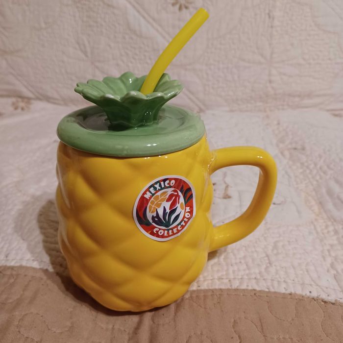 Cană pentru limonadă, cu capac și pai din ceramică
