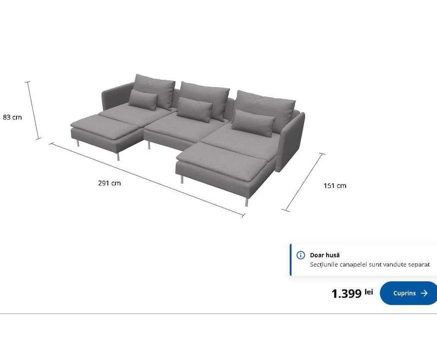 Husa canapea modulara Soderhamn, Ikea, ca noua!