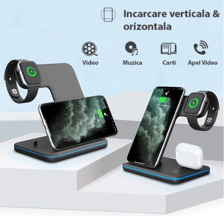 Incarcator Wireless REVOSE™, Statie Incarcare 3 In 1, Cablu inclus