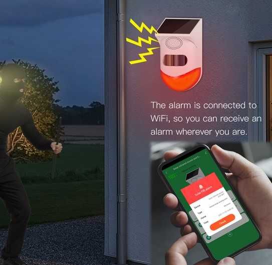 Tuya WiFi соларен външен PIR алармен датчик движение със сигнализации