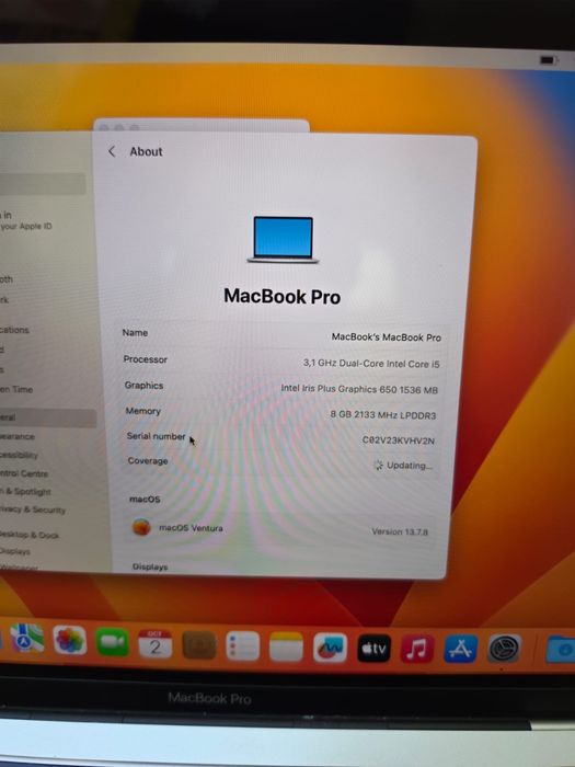 MacBook Pro 13" (2017) • Intel Core i5 3.1 GHz • 8GB RAM • Ecran Retina / Touch Bar