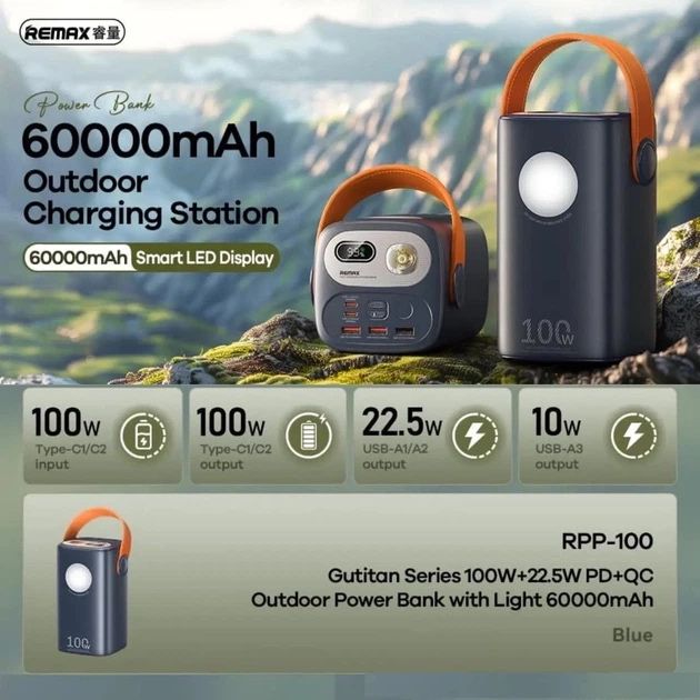Power Bank Remax 100Вт 60000 мАч | Зарядка ноутбуков и смартфонов