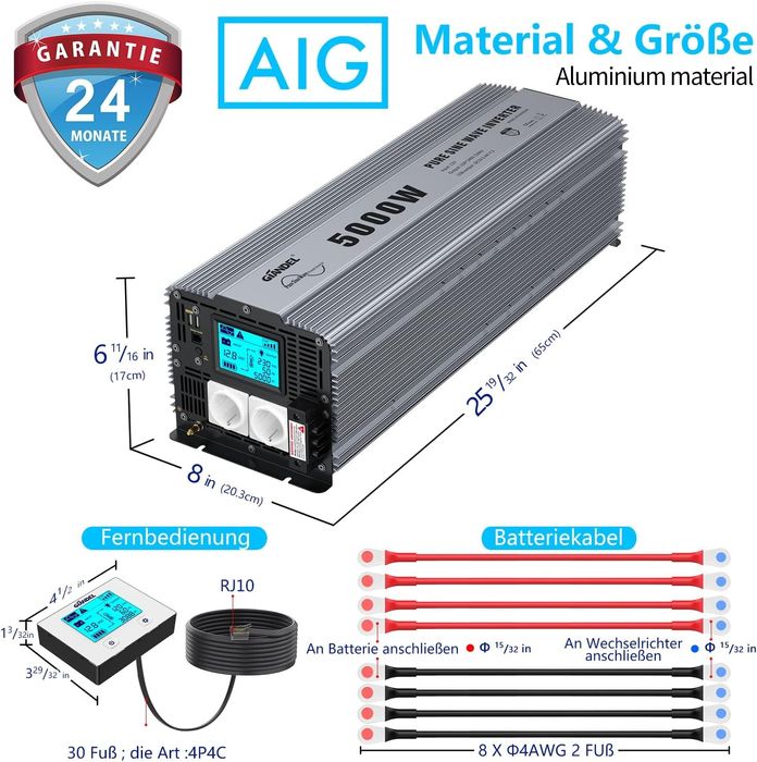 Инвертор GIANDEL 5000W 12V към 230V Чиста Синусоида с Дистанционно