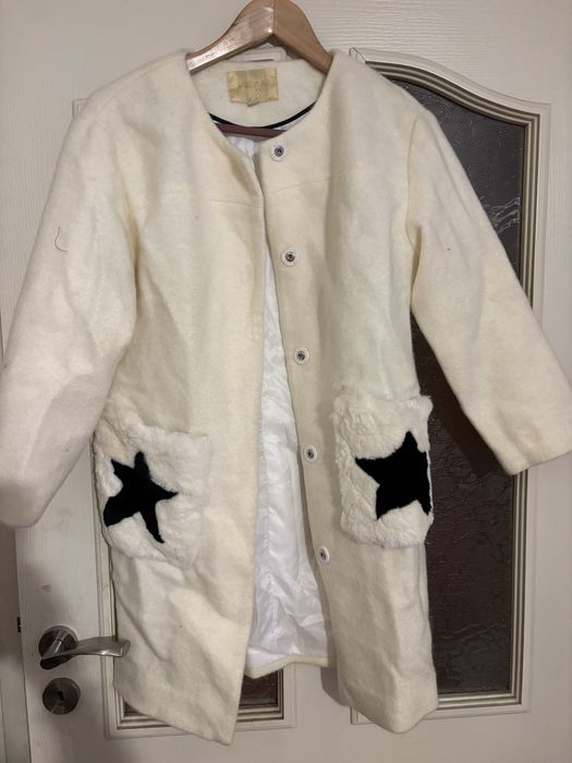 Фешън палто бяло с косъм