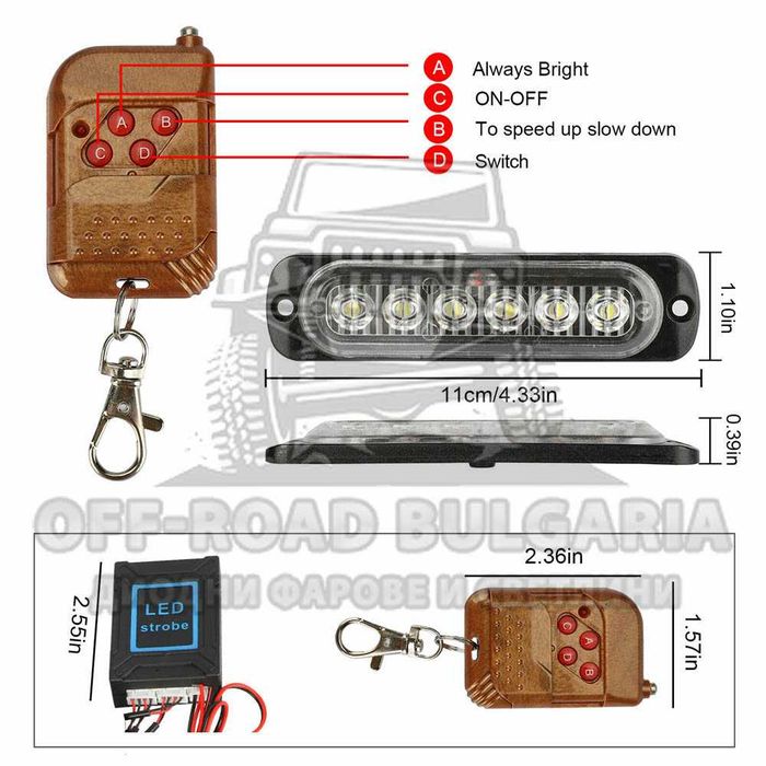 4 бр Аварийни Светлини с Управление и 12 Режима Лампи Блиц Светлина